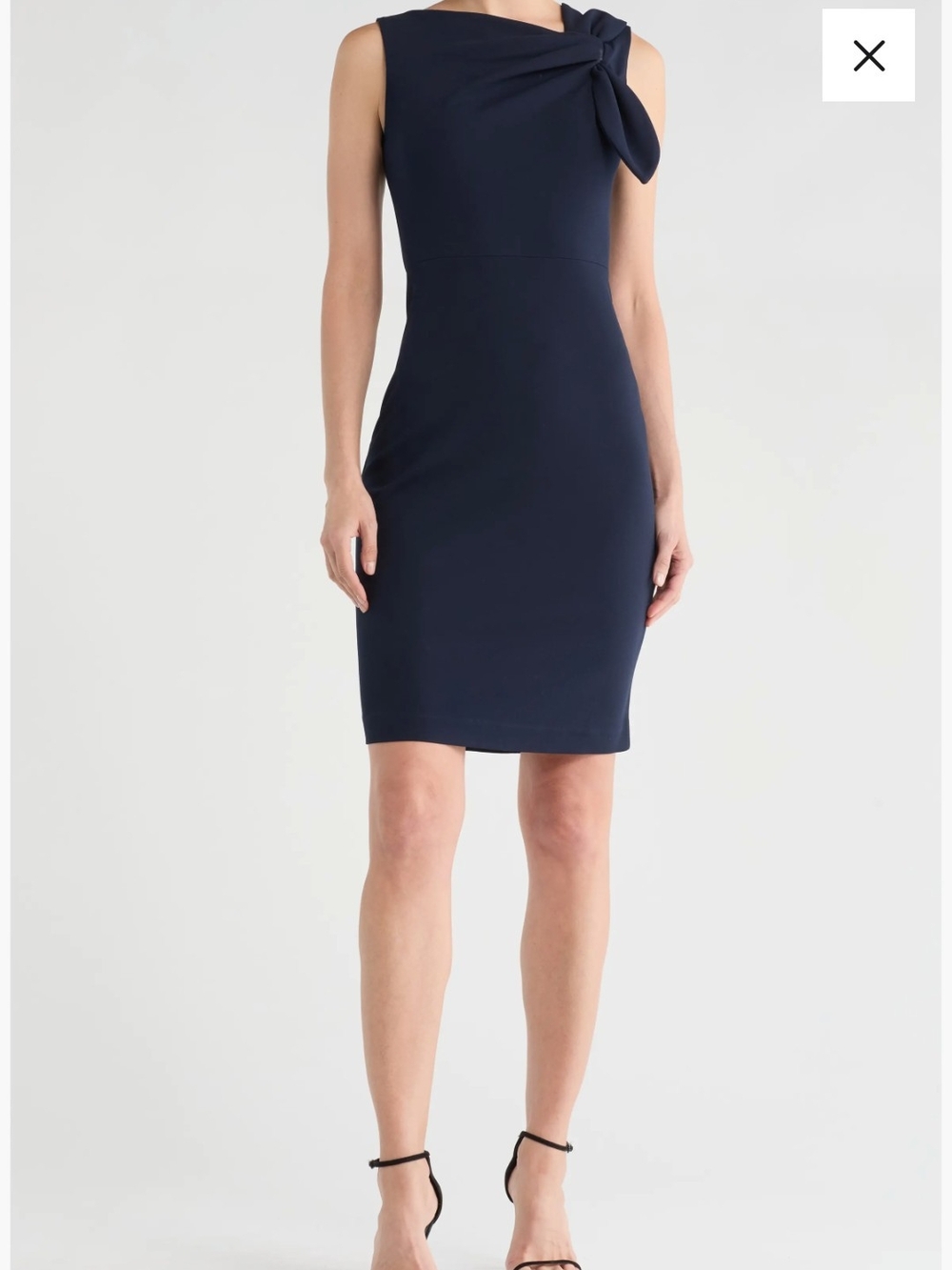 Eliza J Navy One-Shoulder Bow Sheath Dress